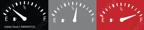 Gas and fuel gauge meter full and empty icon. Power and speed measurement concept vector illustration. Car dial petrol gasoline dashboard
