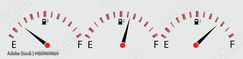 Gas and fuel gauge meter full and empty icon. Power and speed measurement concept vector illustration. Car dial petrol gasoline dashboard
