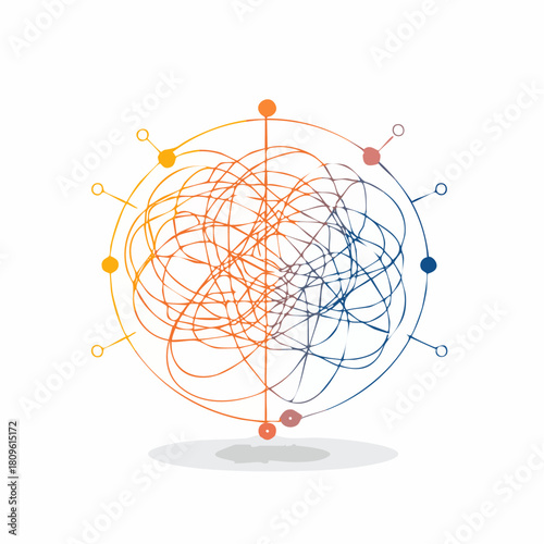Complex messy connected lines as concept of chaos solving. Process of problem simplifying in mind.
