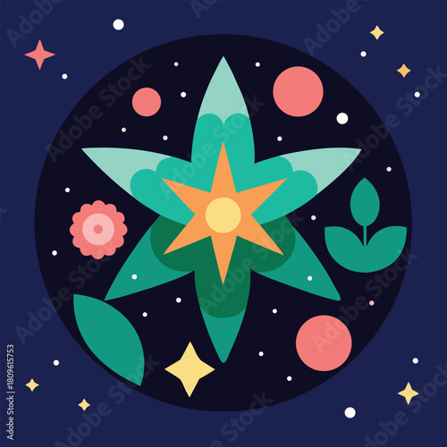 Maximalist surreal orchard pattern with glowing fruits