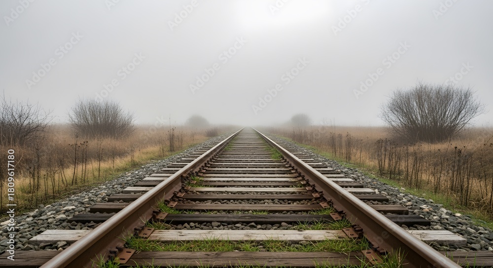 Fototapeta premium Railway track extending into the fog