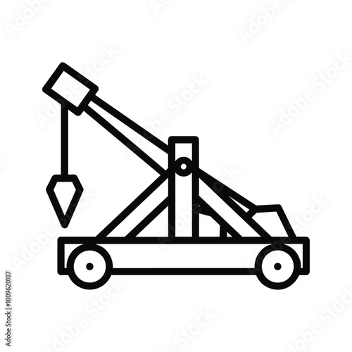 Fotografie A simple line art illustration of a medieval catapult isolated on