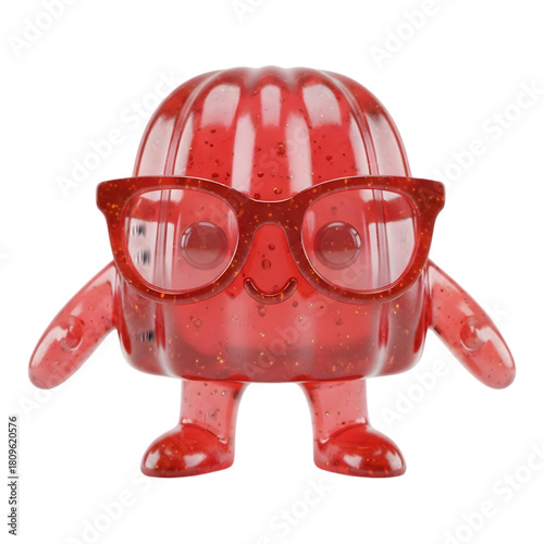 A Sweet Red Gelatin Character Wearing Stylish Glasses