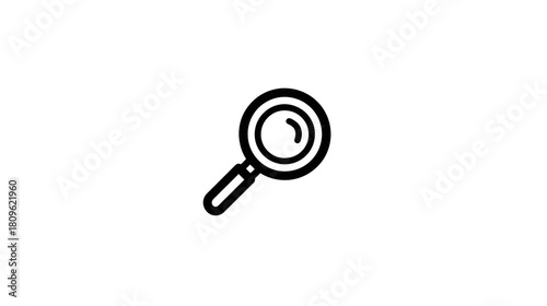 A minimalist icon of a magnifying glass for searching and exploring  long title A simple black and white icon depicting a magnifying