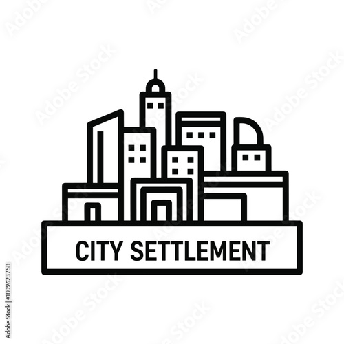 City settlement icon isolated on, depicting a modern urban landscape with various buildings