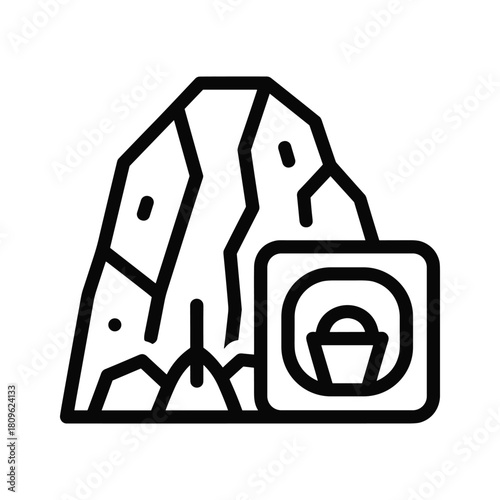 A rocky mountain with a cave entrance, a natural wonder isolated on