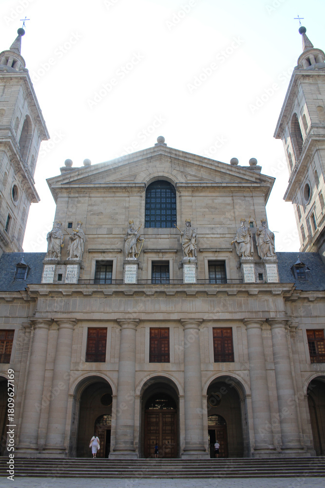 Fototapeta premium Courtyard of El Escorial monastery in Spain under clear blue sky, July 2024