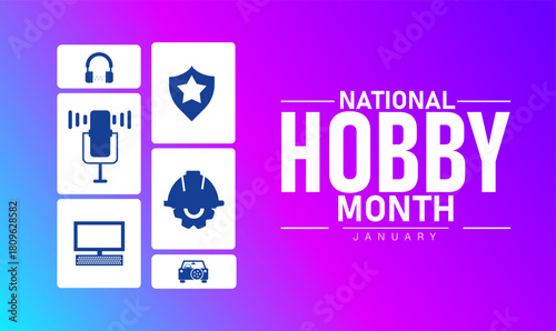 National Hobby Month Poster Banner and Background Design Template Featuring Creative Craft Tools Art Supplies and DIY Illustration for Leisure Activity Inspiration Personal Interests