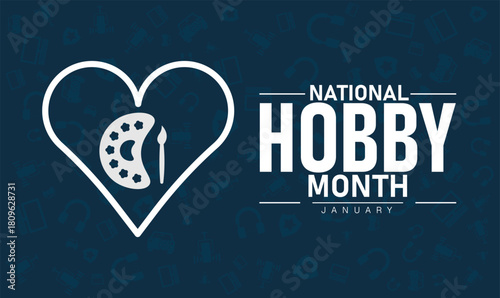 National Hobby Month Poster Banner and Background Design Template Featuring Creative Craft Tools Art Supplies and DIY Illustration for Leisure Activity Inspiration Personal Interests