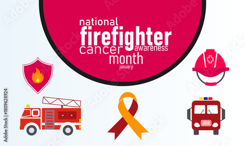 Firefighter Cancer Awareness Poster Banner and Background Design Template with Fire Helmet Ribbon and Firefighter Symbol Illustration for Occupational Health Safety Support and Cancer Prevention