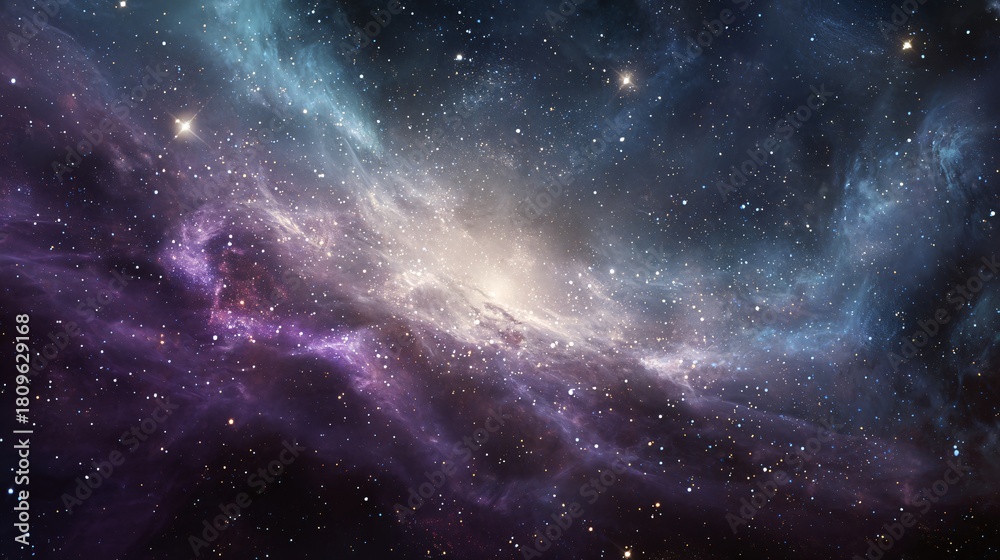 Fototapeta premium Vibrant cosmic galaxy with bright nebula and starry space background