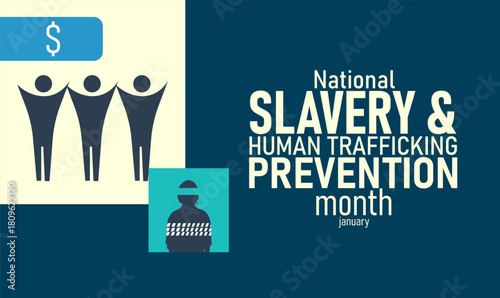 National Slavery and Human Trafficking Prevention Month Poster Banner and Background Design Template with Awareness Ribbon Silhouette and Support Message for Human Rights Protection Safety Advocacy