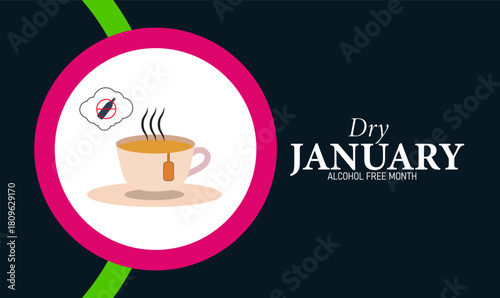 Dry January Poster Banner and Background Design Template with No Alcohol Symbol Glass Icon and Healthy Lifestyle Illustration for Sobriety Challenge Wellness Motivation and Addiction Awareness
