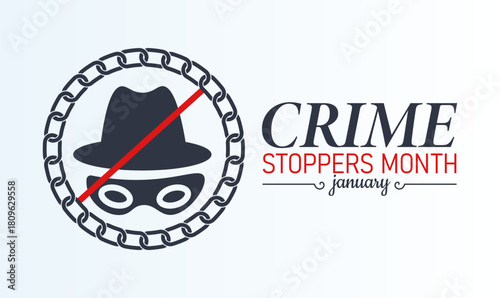 Crime Stoppers Month Poster Banner and Background Design Template Featuring Magnifying Glass, Police Badge, and Security Icon Illustration for Crime Prevention, Public Safety, and Community Awareness
