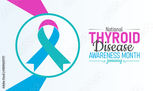 National Thyroid Disease Awareness Month Poster Banner and Background Design Template Featuring Thyroid Gland Icon, Medical Illustration, and Health Symbols for Endocrine Health, Screening