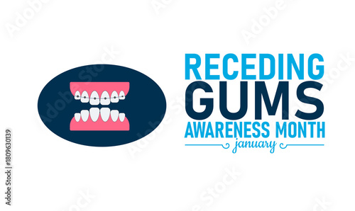 Receding Gums Awareness Month Poster Banner and Background Design Template Featuring Dental Illustration Tooth and Gum Icons for Oral Health Education, Prevention, and Dental Care Awareness Campaign