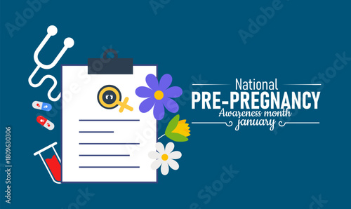 National Pre-Pregnancy Awareness Month Poster Banner and Background Design Template Featuring Mother, Heart, and Health Icons for Family Planning, Maternal Wellness, and Pregnancy Preparation