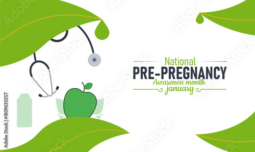 National Pre-Pregnancy Awareness Month Poster Banner and Background Design Template Featuring Mother, Heart, and Health Icons for Family Planning, Maternal Wellness, and Pregnancy Preparation