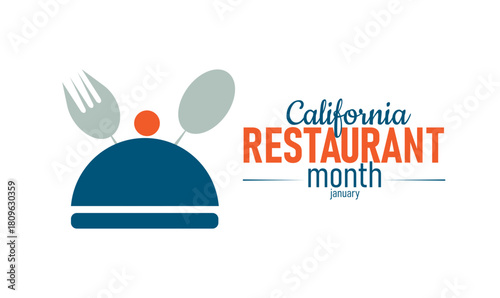 California Restaurant Month Poster Banner and Background Design Template Featuring Food Dishes, Cutlery, and California Map Illustration for Culinary Celebration, Dining Culture, and Food