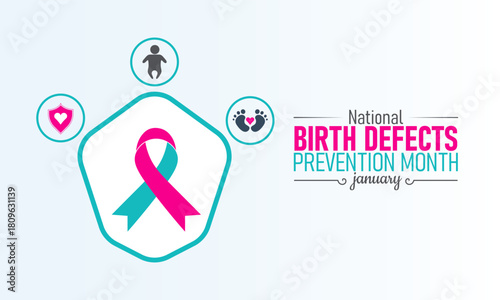 Birth Defects Prevention Month Poster Banner and Background Design Template Featuring Baby, Ribbon, and Medical Icons Illustration for Maternal Health, Prenatal Care, and Child Safety Awareness Campai