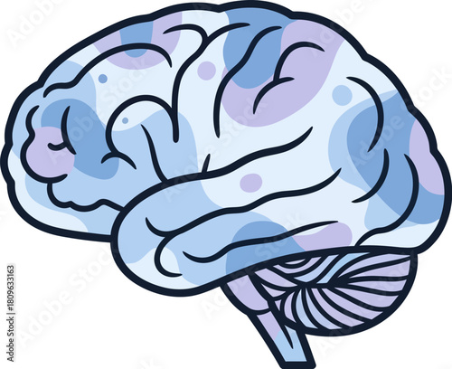 Artistic Representation of a Human Brain with Abstract Blue and Purple Swirls, Symbolizing Thought, Cognition, and the Mind's Complexity