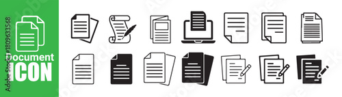 Document icon set black color style file paper document collection vector illustration