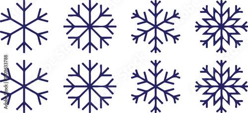 snowflake bule line vector icons set design illustration logo