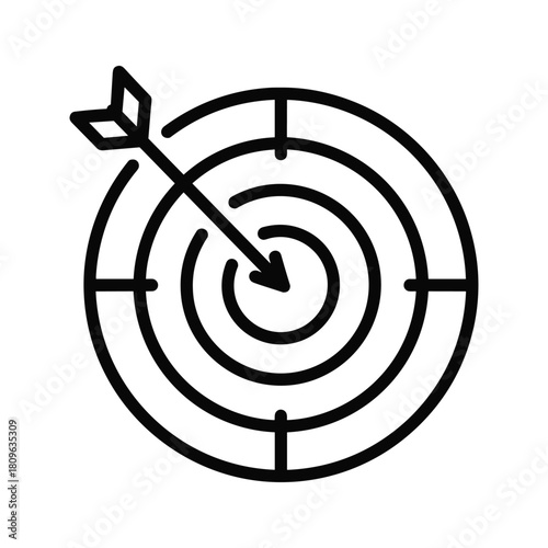 Illustration of an arrow hitting the center of a target isolated on