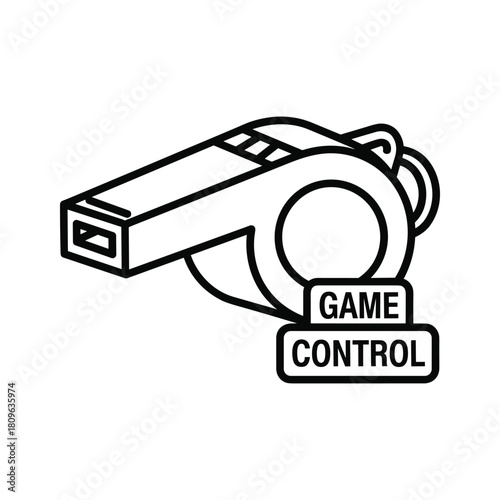 A whistle with the words game control, isolated on