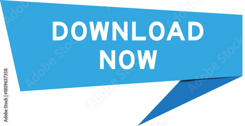 Blue color speech banner with word download now on white background