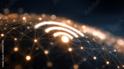 Abstract glowing wireless network symbol for internet technology signal communication design