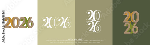 Happy New Year 2026 logo number design. Collection of card, cover, poster, and label design templates. Isolated on a colorful background