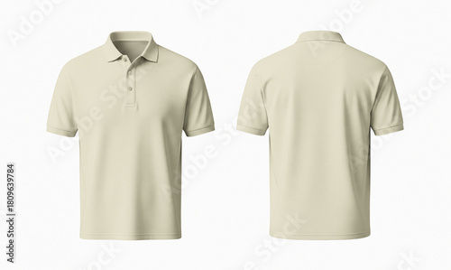 Blank Cream or Beige Polo Shirt Mockup Front and Back on White Background