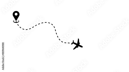 Travel on airplane flight route with start point..for navigation, battlefield, travel, and direction.4k video