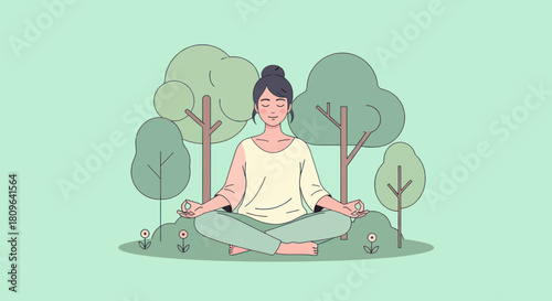 A woman in athletic attire runs, listening to music via headphones against a light yellow background