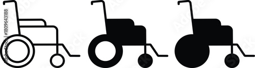 Medical Patient Transport Wheelchair Mobility Accessibility Device Outline Vector Silhouette and Pictogram..eps