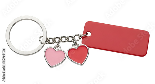 Keychain with Two Heart Charms and Red Tag 9993c8e527350bba3574e7e46dfcf226dr