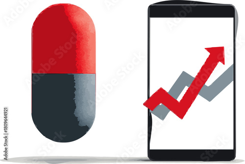 Pharmaceutical Pill and Bar Chart in a Digital Therapeutics Context