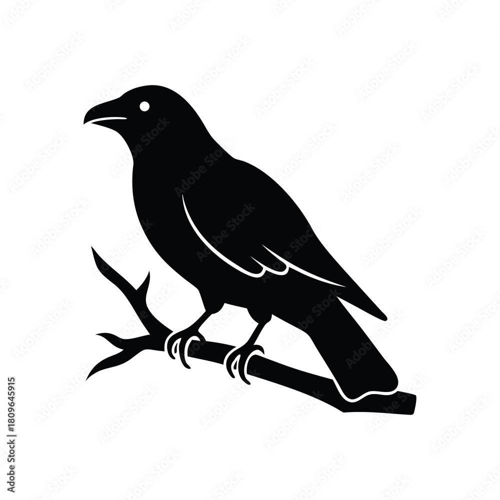 Obraz premium Raven perched on a branch isolated on white background isolated on transparent background
