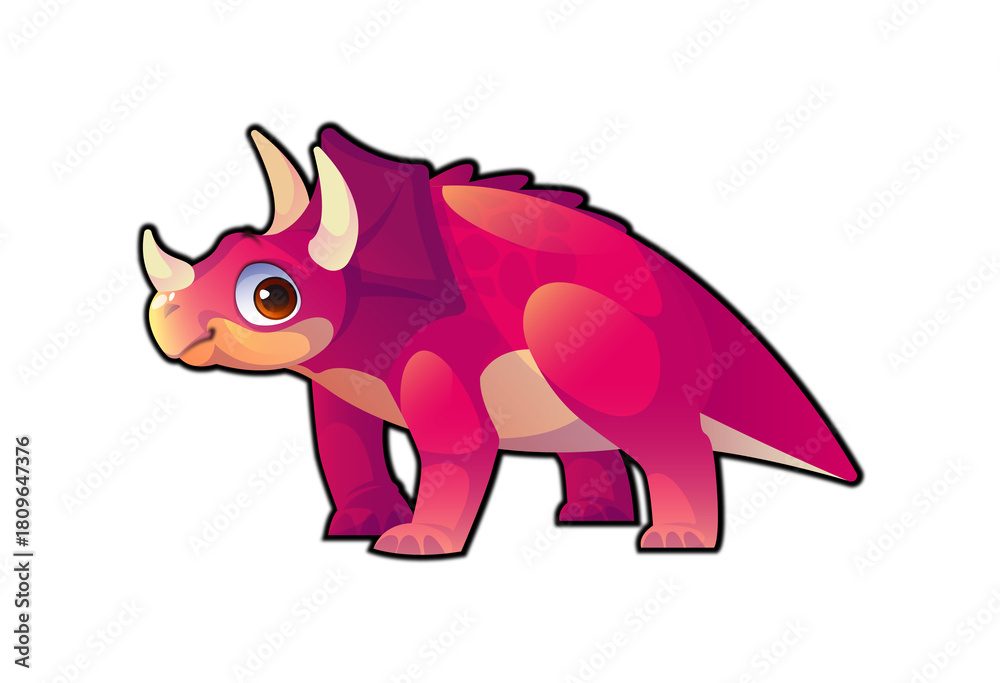 Fototapeta premium Cute Pink Triceratops Dinosaur PNG | Kids Cartoon Illustration