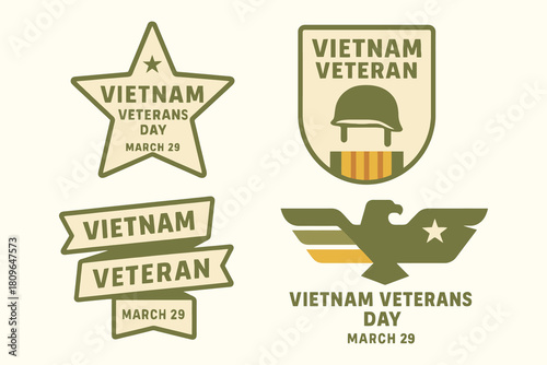 Vietnam veterans day emblems and badges with star shield and eagle designs