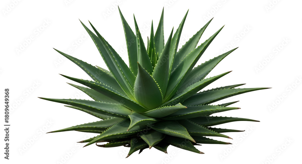 Fototapeta premium Spiky Green Aloe Vera Plant on Black Background succulent