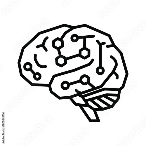 Stylized brain with circuit connections representing artificial intelligence isolated on