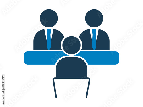 Job Interview Meeting Icon. Icon set representing people sitting at a table in discussion, meeting, collaboration.
