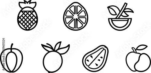 Exotic Mixed Fruit Icon Set Silhouette Vector Collection on a white background.
