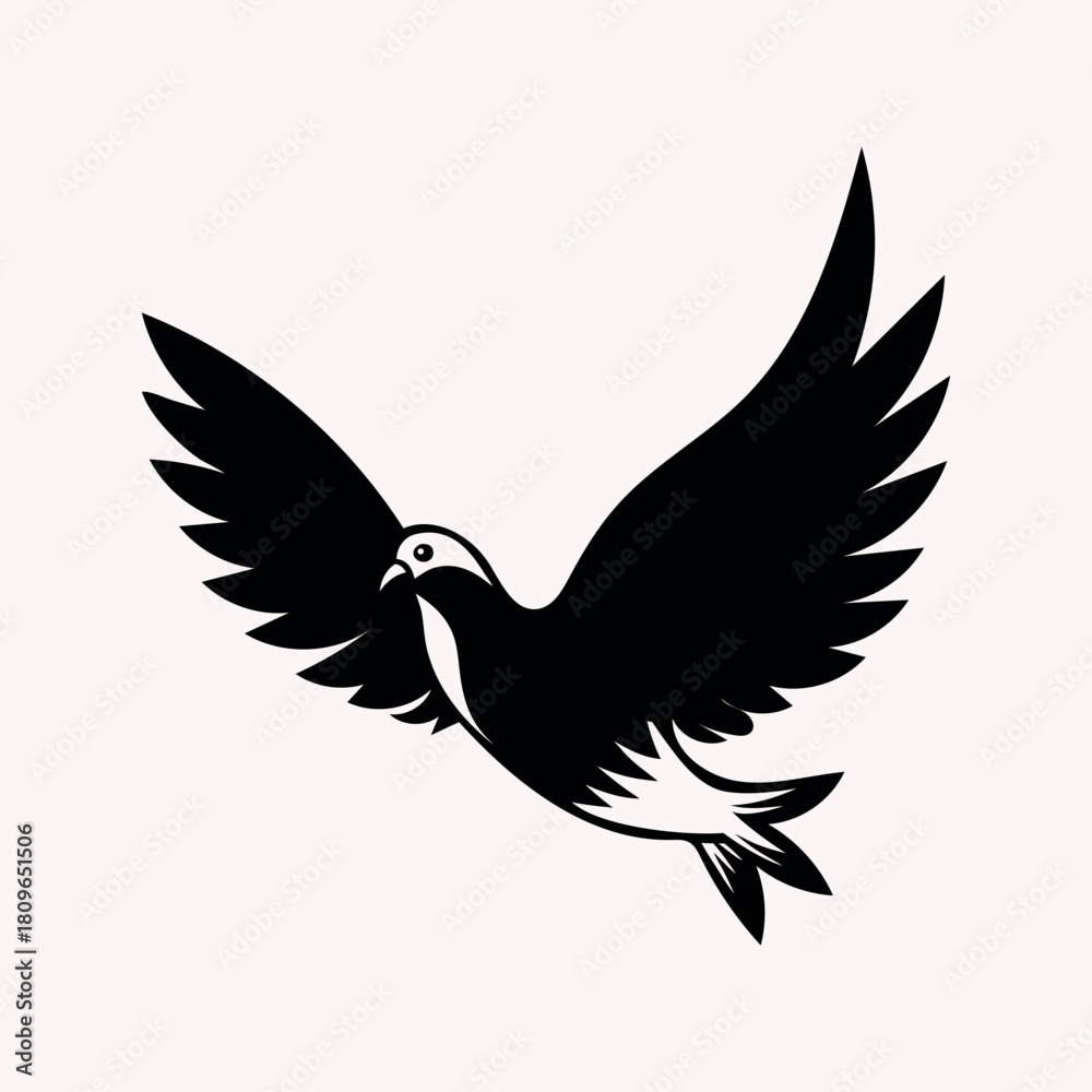 Obraz premium Peaceful dove and eagle flying vector silhouette with wings feathers illustration icon design symbol tattoo nature art