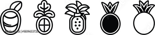 Tropical Mixed Fruit Icon Set Silhouette Vector Collection on a white background.
