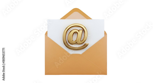 Golden At Symbol Inside Envelope on Black Background