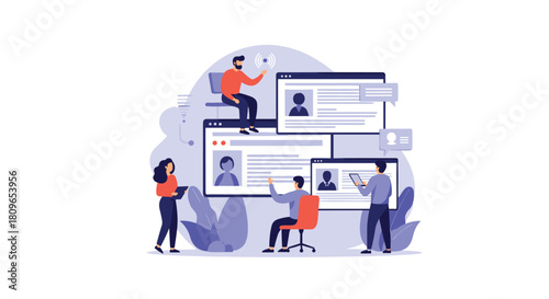 Human resources team is actively recruiting new candidates by reviewing online profiles and resumes for an open job position.