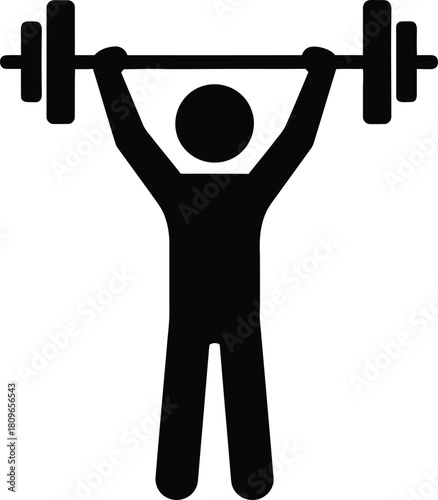 Illustration of weightlifter lifting barbell in black silhouette
